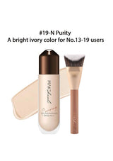 MAKEUP REVOLUTION foundation bottle with applicator and text on a white background