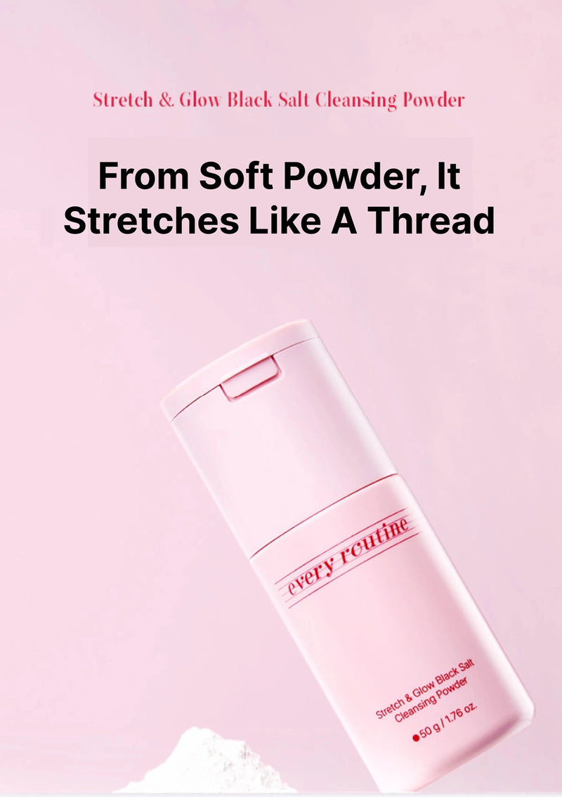 Cleansing powder bottle with text on a pink background