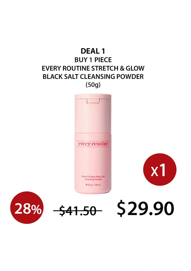 Pink cleansing powder bottle with promotional text on a white background