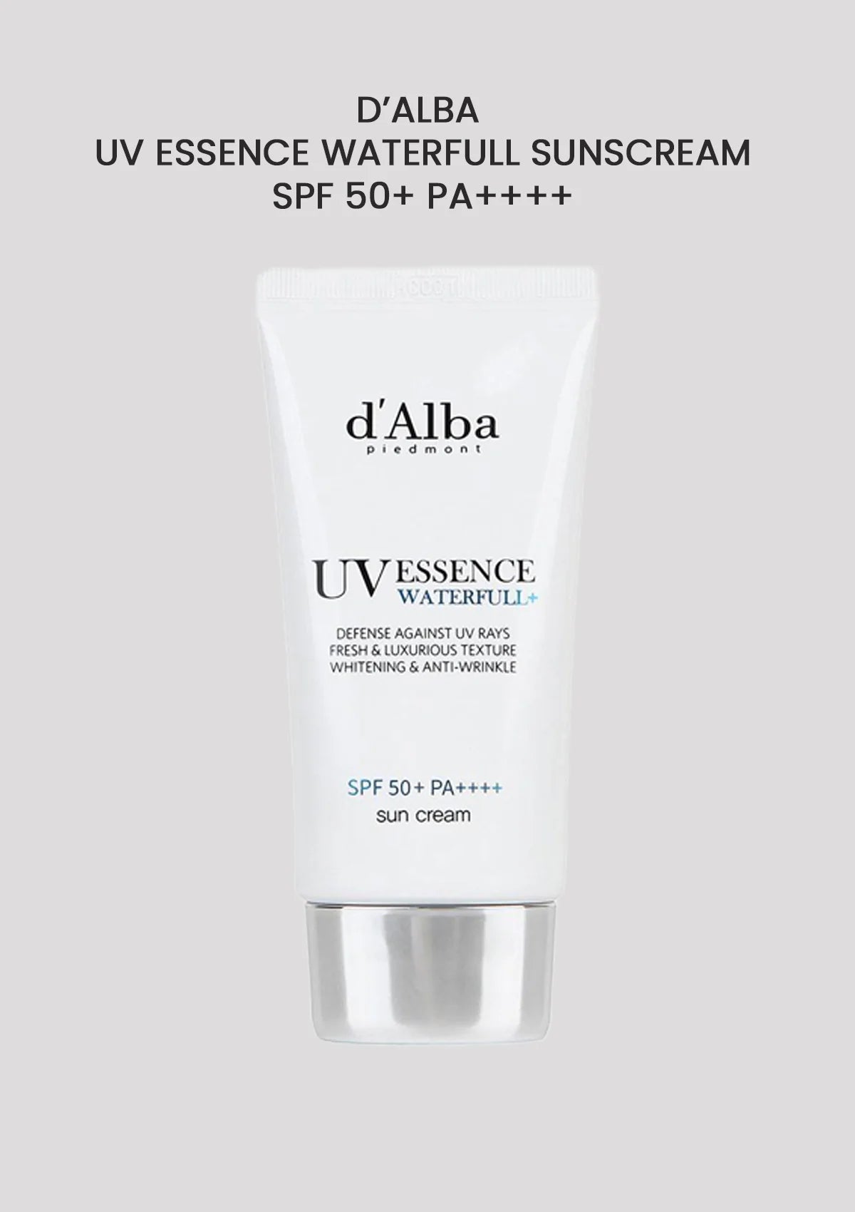 d'Alba UV Essence Waterfull Sunscreen SPF 50+ PA++++ on a white background
