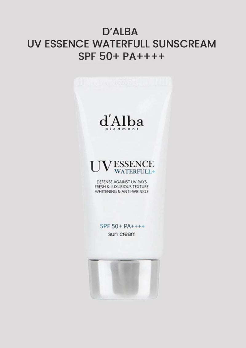 d'Alba UV Essence Waterfull Sunscreen SPF 50+ PA++++ on a white background