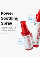 Power Soothing Spray with red nozzle and white body on a white background
