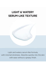 Light and watery serum-like texture with a droplet on a white background