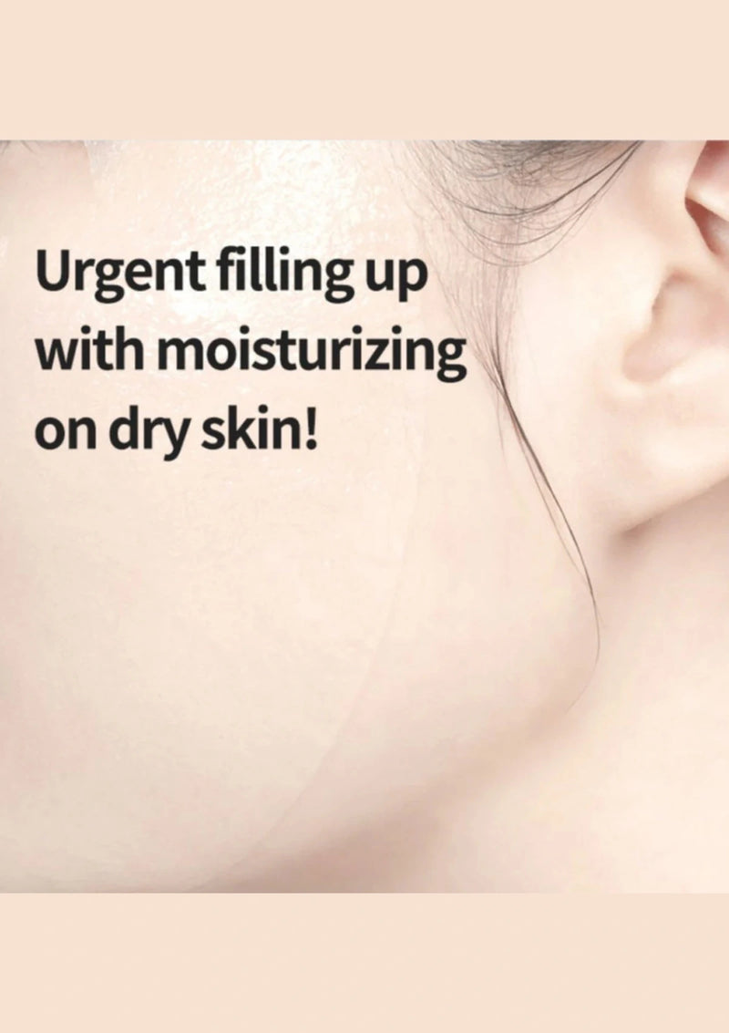 Close-up of dry skin with text 'Urgent filling up with moisturizing on dry skin!'