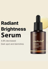 Radiant Brightness Serum bottle with dropper on a beige background