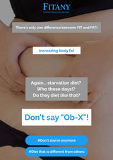 Advertisement for Fitany with text about diet and body fat, featuring a close-up of skin texture.