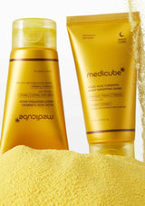 Two yellow skincare products with 'medicube' branding on a white background.