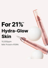 Two skincare products with a white background and promotional text about hydra-glow skin.