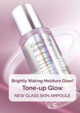 Glass Skin Ampoule bottle with a rainbow label on a pink background