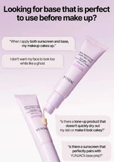 YUNJAC skincare products with text about finding the perfect base for makeup application.