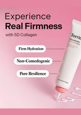 Tortuga CellMazing Firming Cream tube on a pink background with text about 5D Collagen benefits.