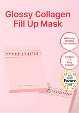 Glossy Collagen Fill Up Mask packaging with 'every routine' branding on a pink background.