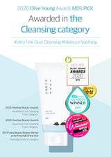 Product packaging with awards and text on a white background