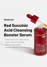 Medicube Red Succinic Acid Cleansing Booster Serum with dropper on a white background