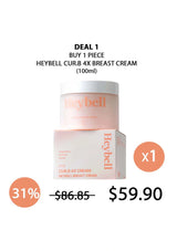 Heybell Curb 4x Breast Cream packaging with promotional text on a white background
