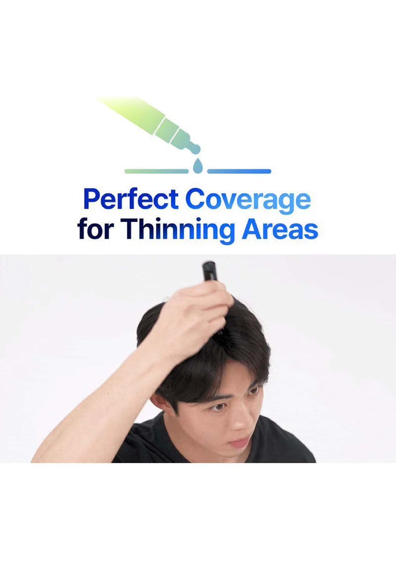 Person styling hair with text 'Perfect Coverage for Thinning Areas' on a white background
