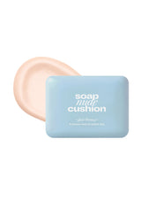 Bar of soap with a cushion-like texture on a white background