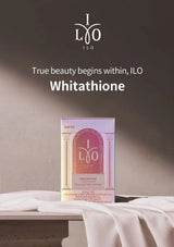 ILO Whitathione product packaging on a neutral background with brand logo and text.