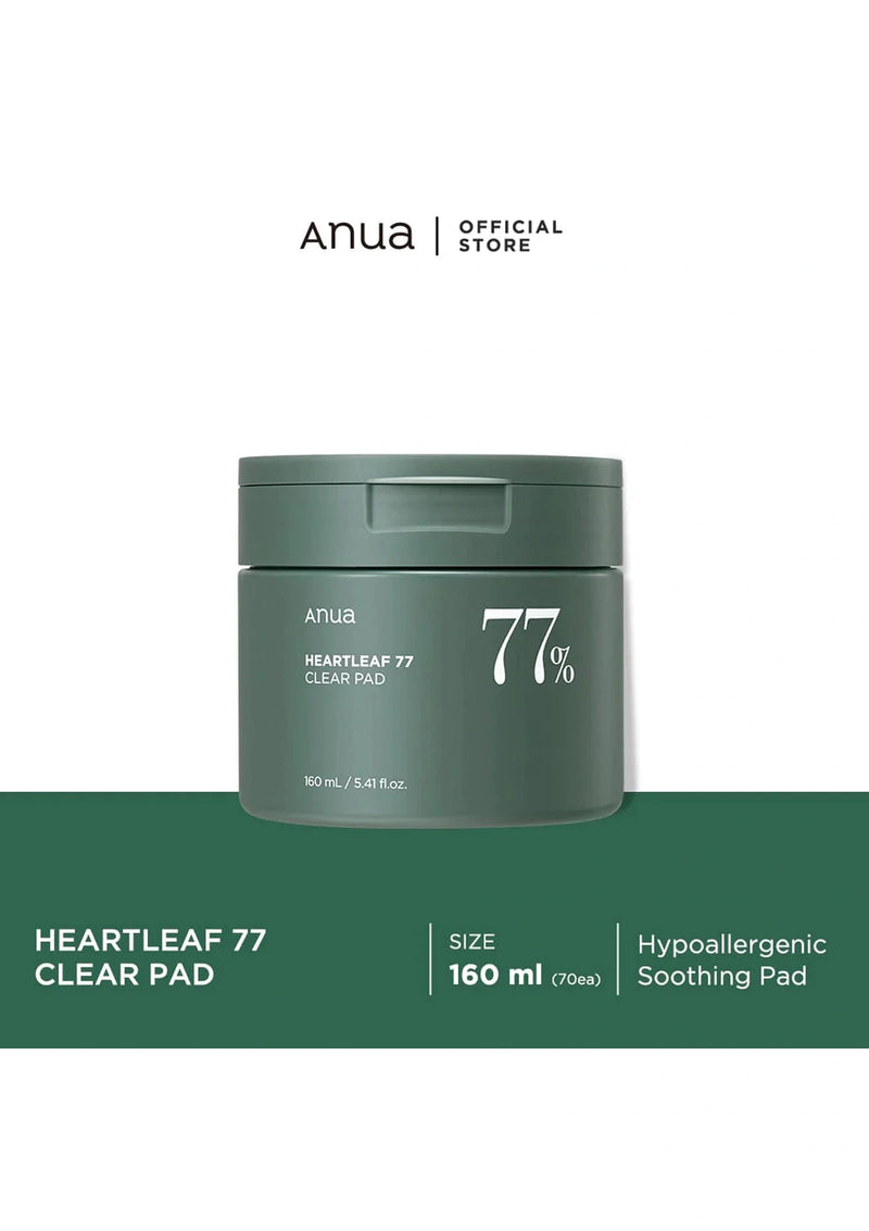 Green container of Anua Heartleaf 77 Clear Pad on a white background