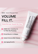 Abib PDRN Volume-Filling Spot Cream tube shown on a soft pink background with promotional text highlighting plumping and anti-aging benefits.
