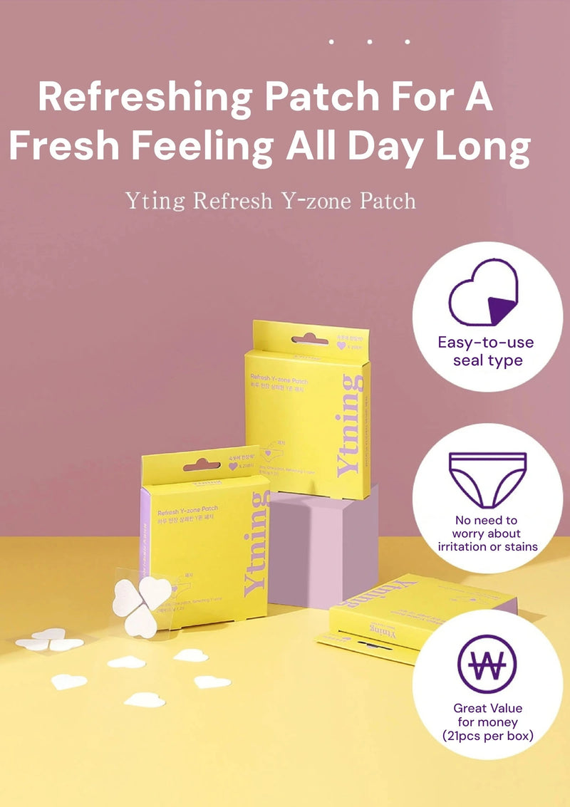 Yting Refresh Y-zone Patch packaging with product and promotional text on a pink background
