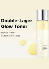 Double-Layer Glow Toner bottle with text on a beige background