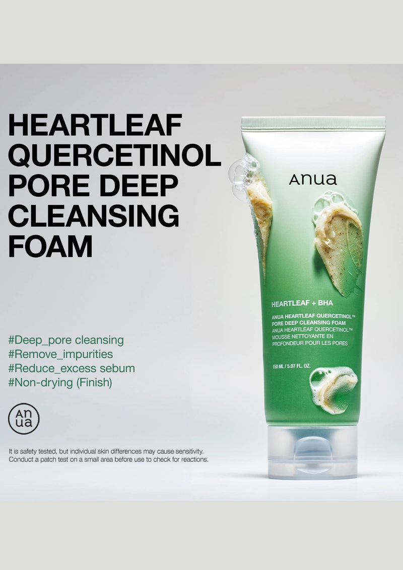 Anua Heartleaf Quercetinol Pore Deep Cleansing Foam on a gray background