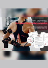 Person wearing black compression sleeves with certification documents displayed.