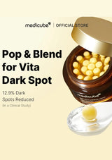 Medicube Pop & Blend for Vita Dark Spot product with capsules on a beige background