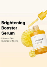 Medicube brightening booster serum with dropper on a light yellow background