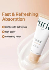 Purity Seoul cream bottle with text highlighting features on a light pink background