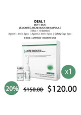 Vemonts Axcne Booster Ampoule packaging with pricing and deal information on a white background