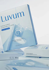 Luvum glacial marine algaepeptide gel mask packaging on a light gray background
