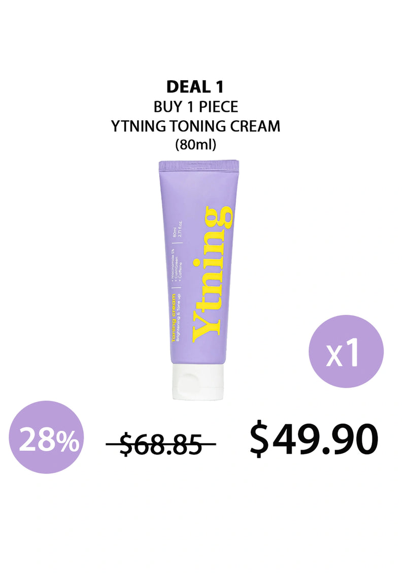 Ytning toning cream tube with promotional text on a white background