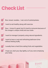 Checklist on a pink background with text and Fitany products.