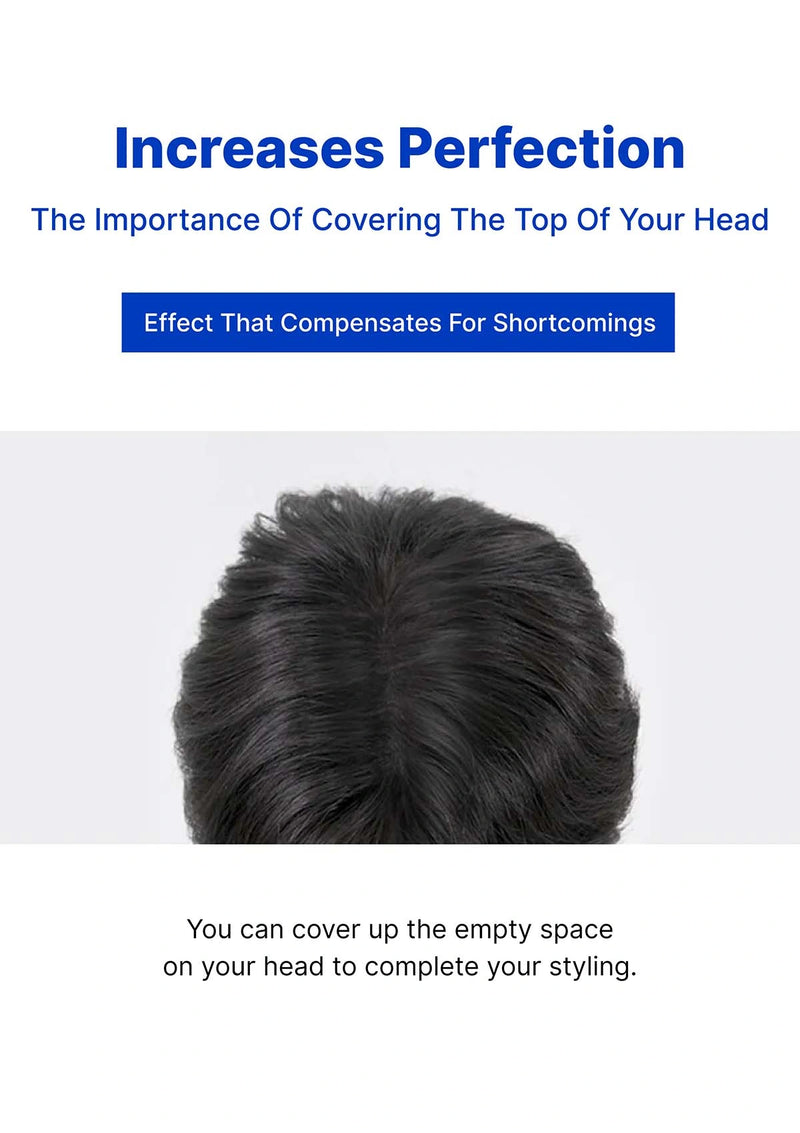 Back view of a person's head with text about covering the top of the head for styling.