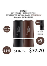 Woman using a hair dryer with text about drying time and product scent, featuring a white flower.