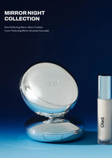 Olad mirror night collection with compact and bottle on a blue gradient background