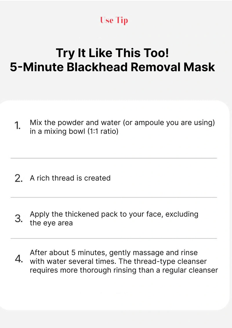 Instructions for using a blackhead removal mask on a white background