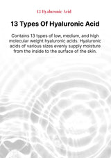 Text about 13 types of hyaluronic acid with a blurred background