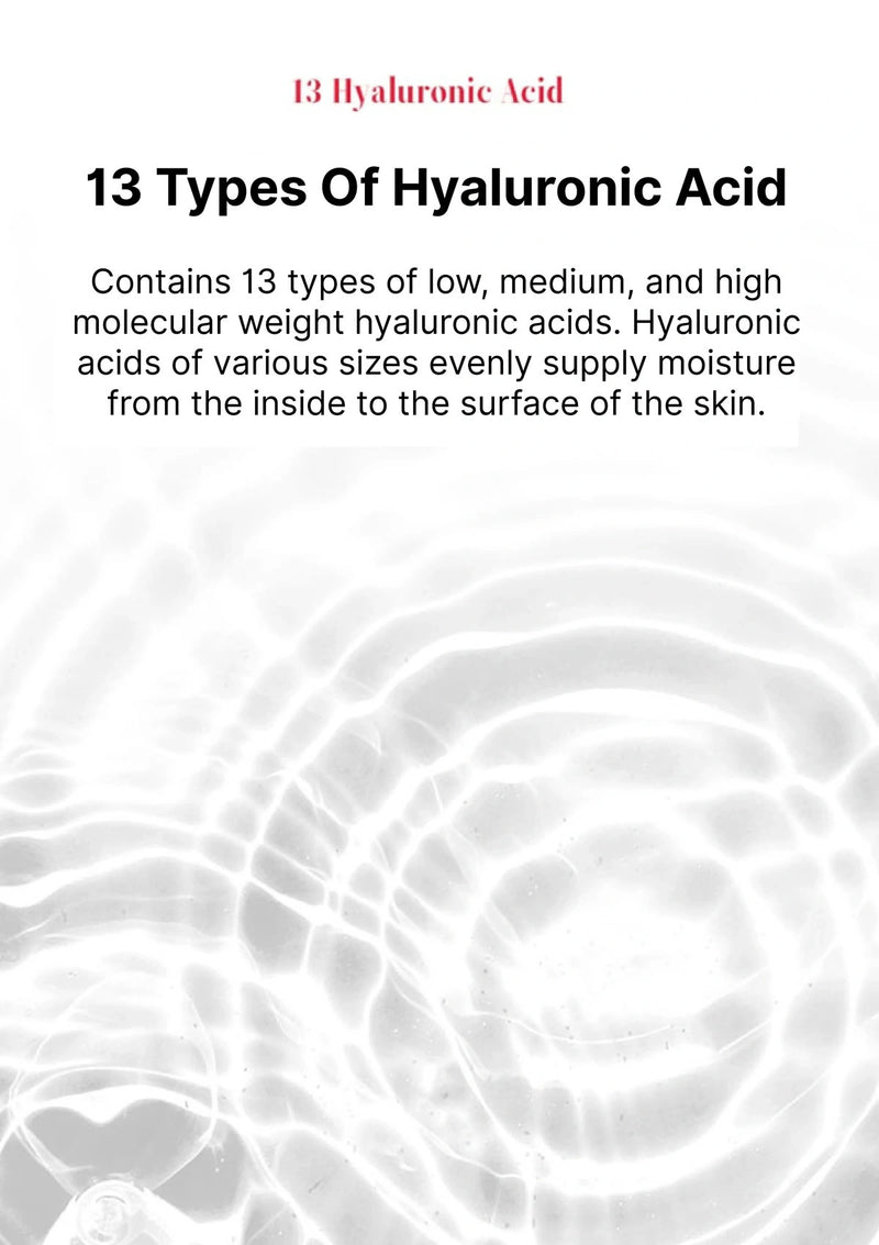 Text about 13 types of hyaluronic acid with a blurred background