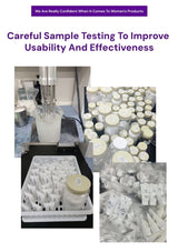 Collage of samples and testing equipment with text about sample testing for product usability and effectiveness.