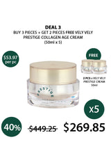 Promotional offer for Vely Vely Prestige Collagen Age Cream with a discount on purchase.