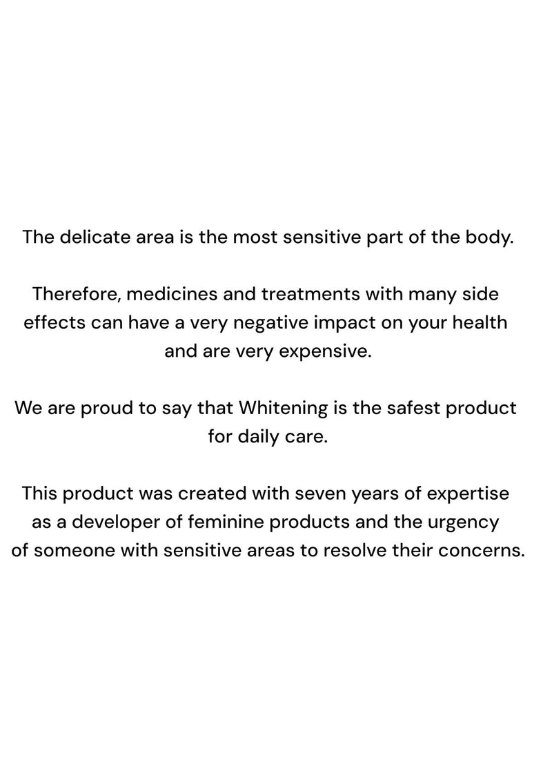 Text on a white background discussing the safety and efficacy of a whitening product for sensitive areas.