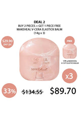 Makeup product with promotional text and pricing on a white background