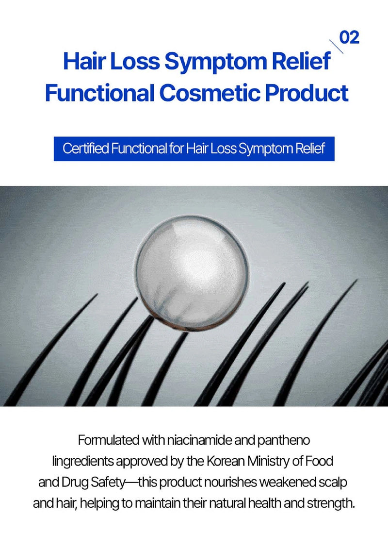 Advertisement for a hair loss symptom relief product with text and imagery of a hairball and hair strands.