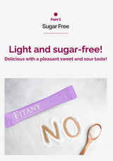 Purple Fitany product on a white background with text about sugar-free nature.