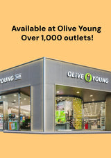 Olive Young store front with promotional text on a yellow background
