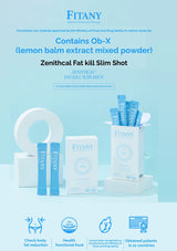 Fitany Zenithical Fat Kill Slim Shot packaging with lemon balm extract on a light blue background
