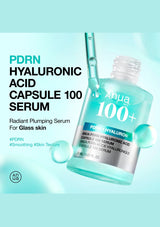 Anua 100+ Hyaluronic Acid Serum bottle on a light blue background with text.